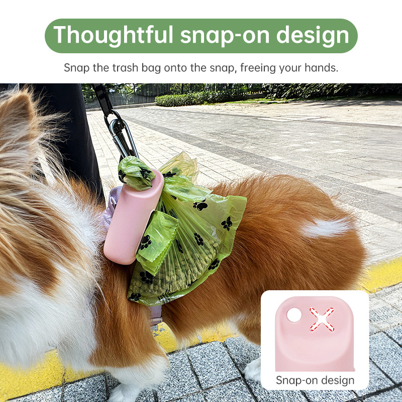 Silicone dog poop bag holder with dispenser, portable, hanging ring & storage case — image 9