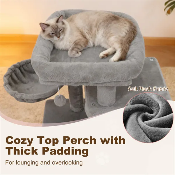 Árbol de Gatos Gris Claro 33.5" con Niveles Múltiples, Condo de 2 Niveles, Postes de Rastrillado de Sisal y Dispositivo Antiderrumbe para Gatos — imagen 5
