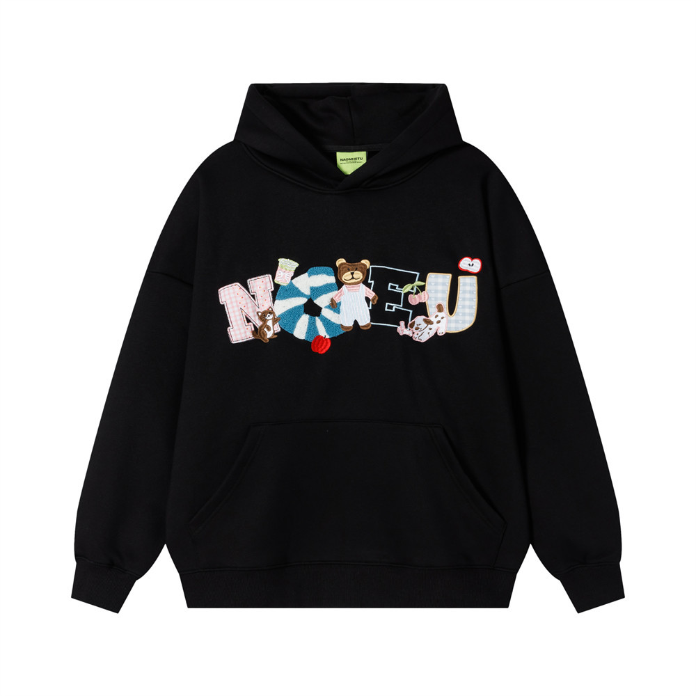 Cartoon teddy bear embroidered fleece hooded sweatshirt — image 8