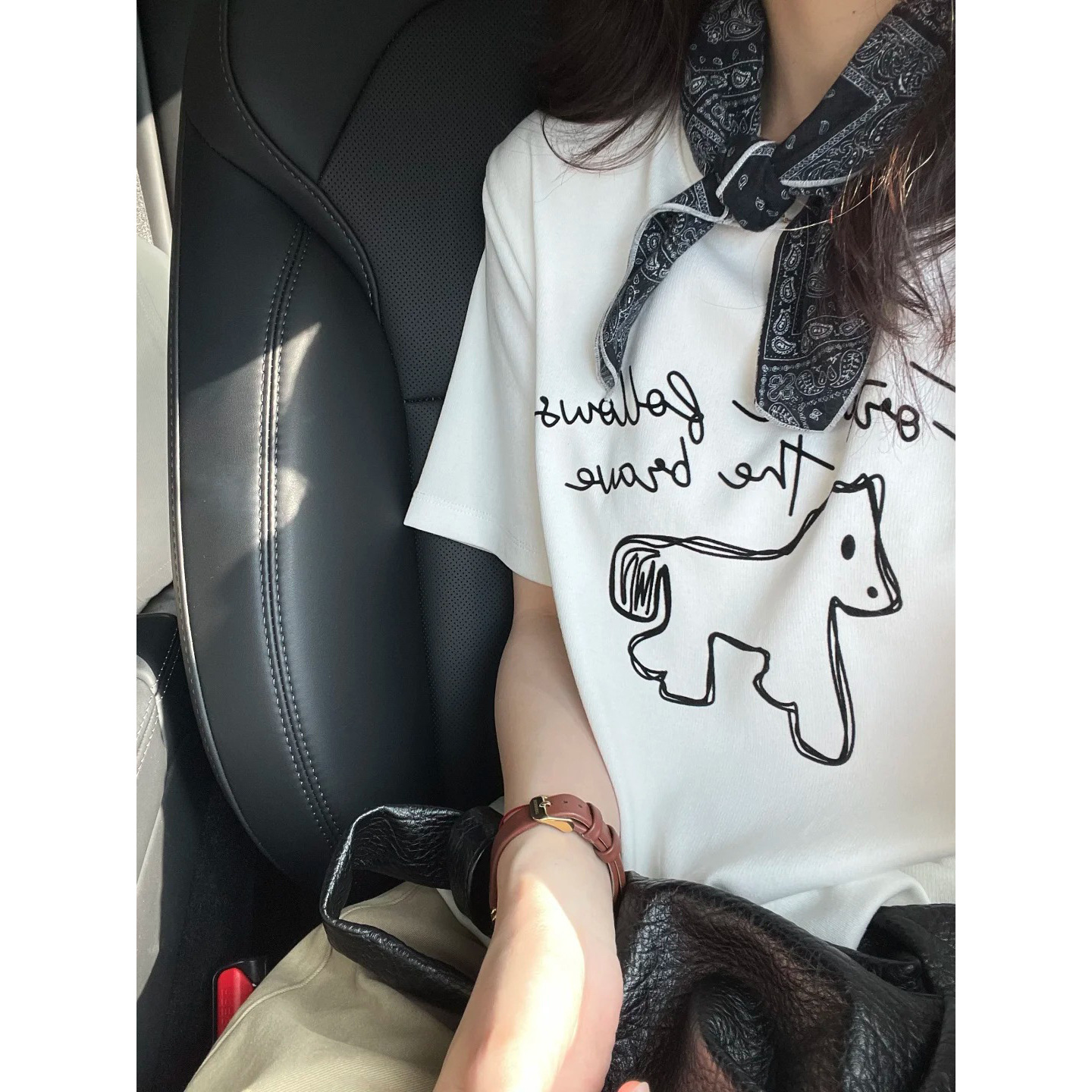 Horse Print Short Sleeve Women's Regular Shoulder White T-Shirt — image 2