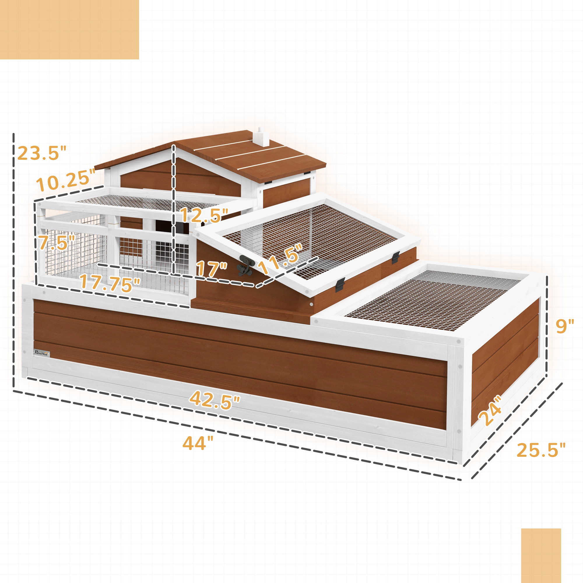 3-Room Tortoise Habitat House w/ Balcony & 2 Stories, 44" x 25.5" x 25", Coffee — imagen 2