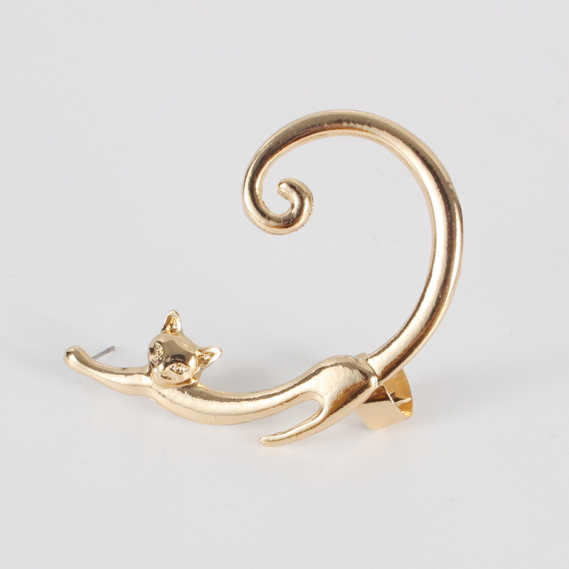 Single Piece Punk Style Cat Post Earring with Ear Cuff Rock Animal Black Stud Earring — image 5