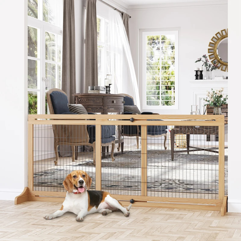 Extra Wide Freestanding Pet Gate With Adjustable Length Dog, Cat, Barrier For House, Doorway, Hallway, Natural — imagen 1