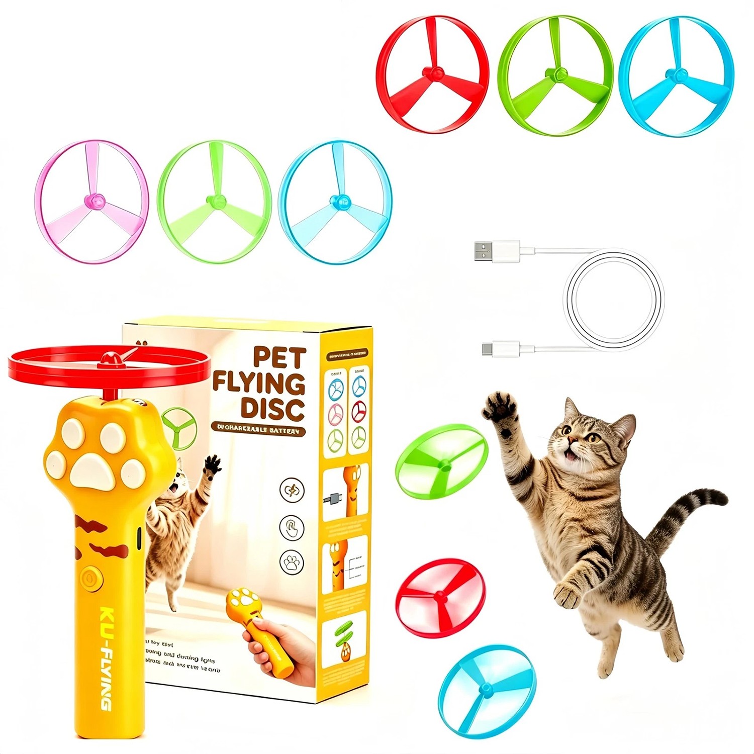 Cat Fetch Toy Flying Disc Launcher Rechargeable Interactive Cat Toys & 10 Discs — image 7