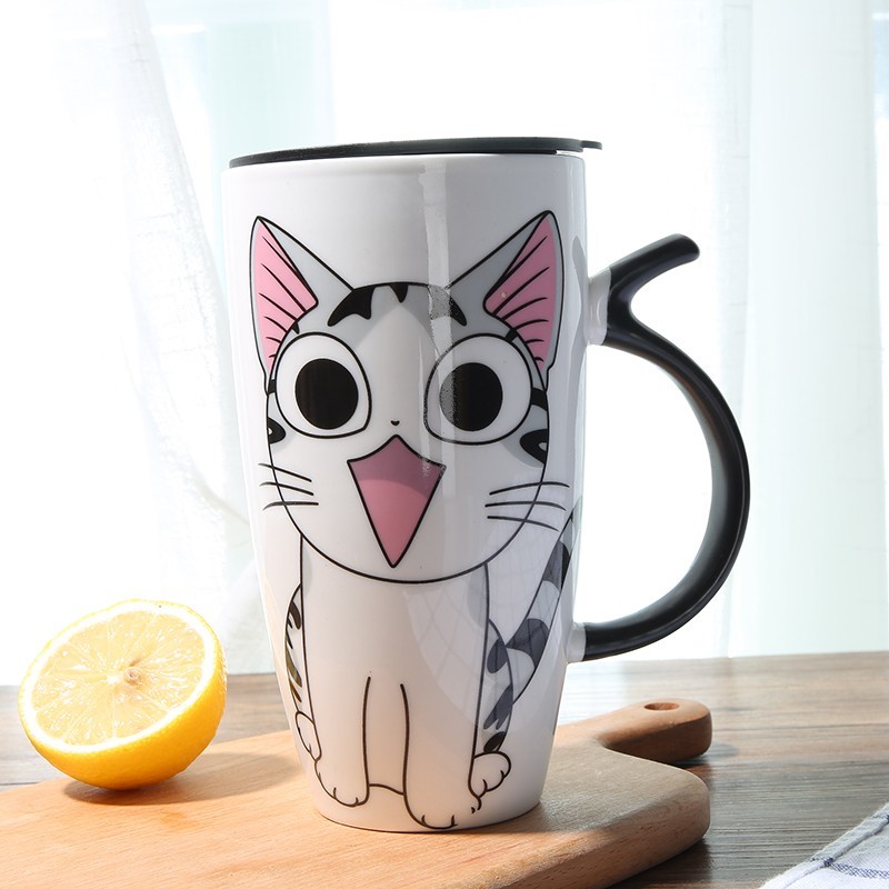 Cute Cat Ceramics Coffee Mug With Lid Large Capacity 600ml Animal Mugs Creative Drinkware Coffee Tea Cups Novelty Gifts Milk Cup — image 2