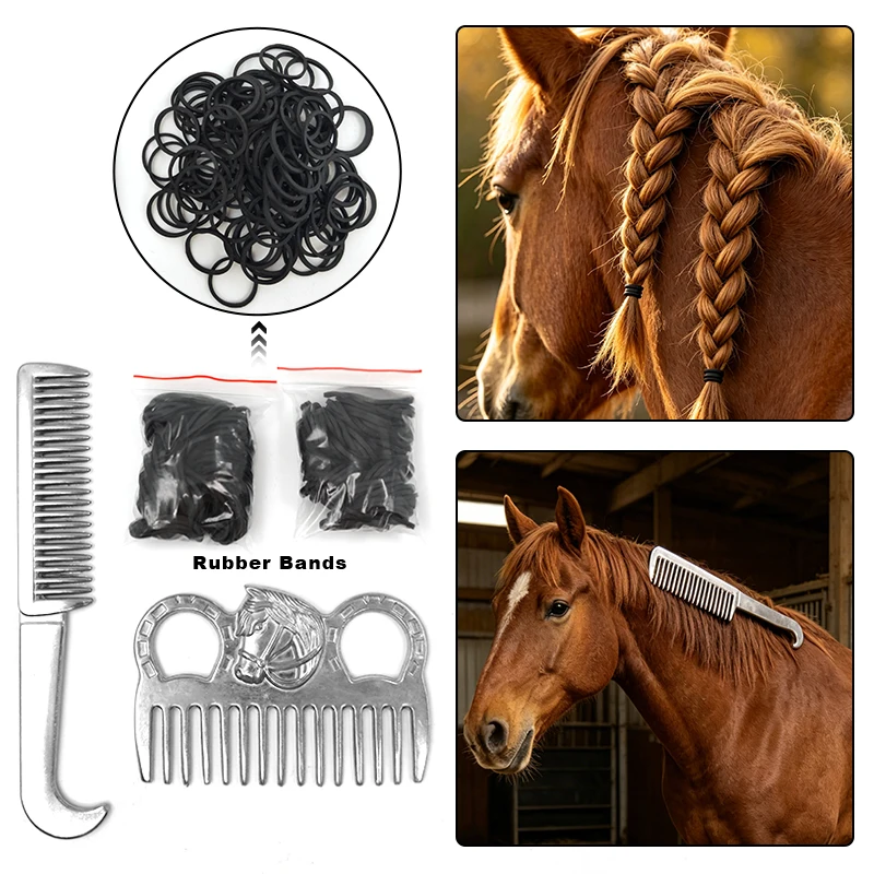 Horse Mane & Tail Grooming Kit with Rubber Band, Tangle-Free Detangling Brush for Horses, Gentle Hair Care — image 1