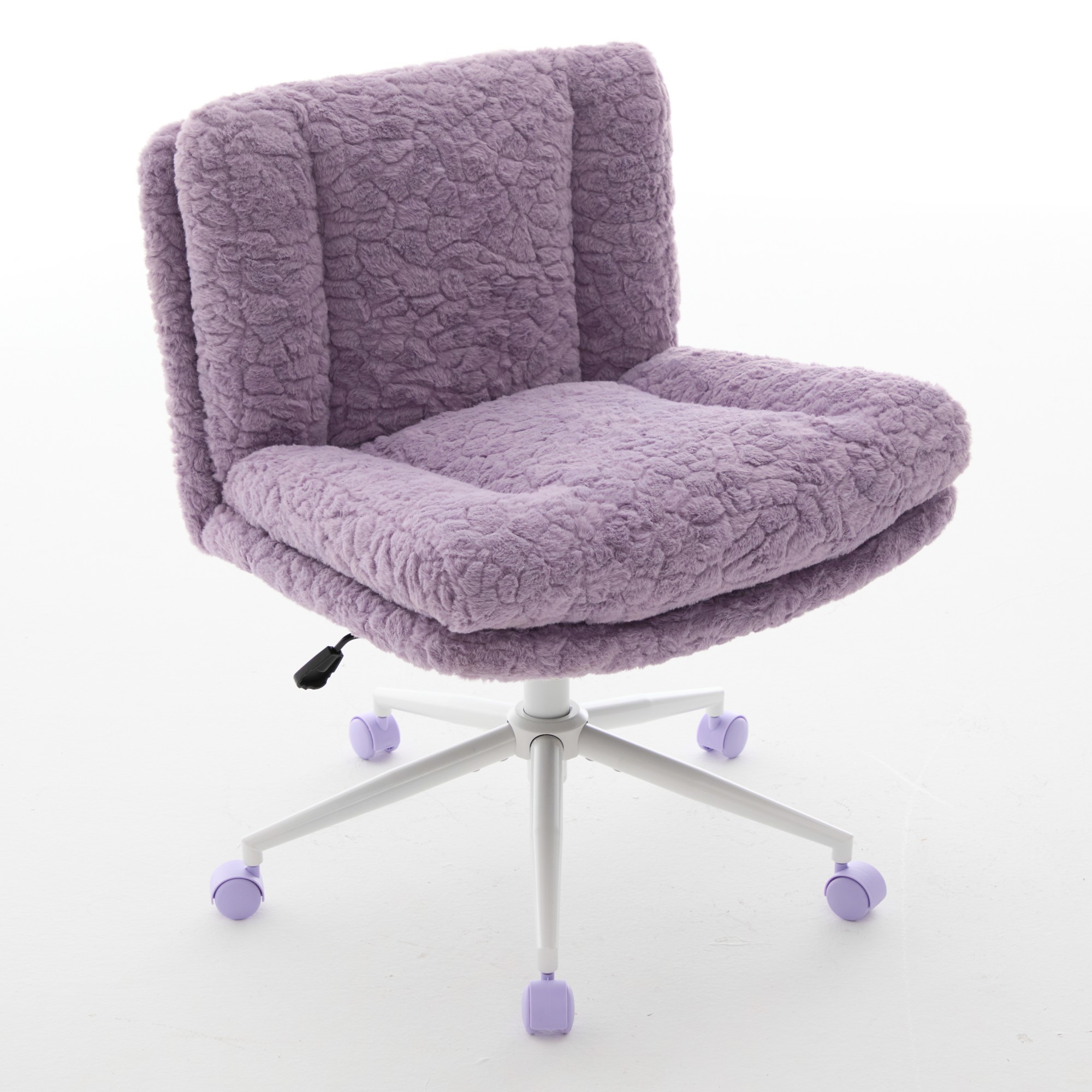 W26.4 Inch Wider Seat Office Chair, Artificial Rabbit Hair Home Office Chair With Metal Base, Adjustable Desk Chair Swivel Office Chair, Vanity Chair Violet — image 4