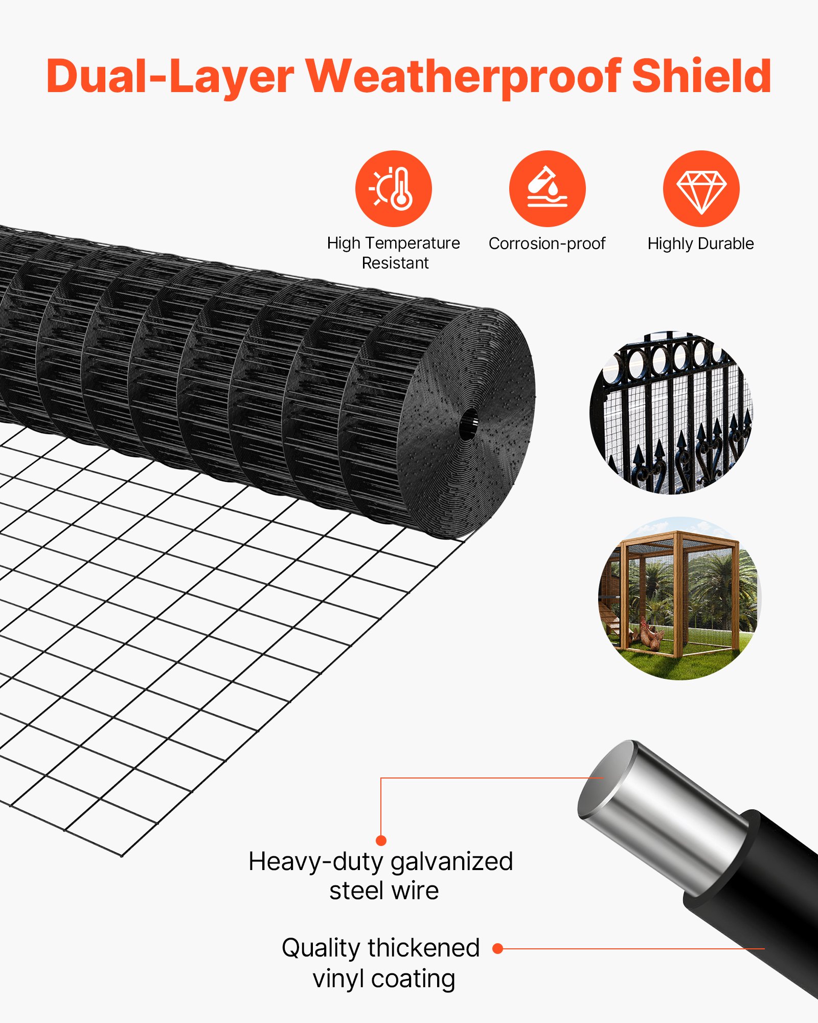 Hardware Cloth 36 In X 25 Ft, 2 X 3 In Mesh 16 Gauge Galvanized Wire Mesh Roll, Weather-Resistant Vinyl Coated Chicken Wire Fencing, Heavy Duty Welded Garden Plant Fencing For Rabbit Cage Snake — imagen 3