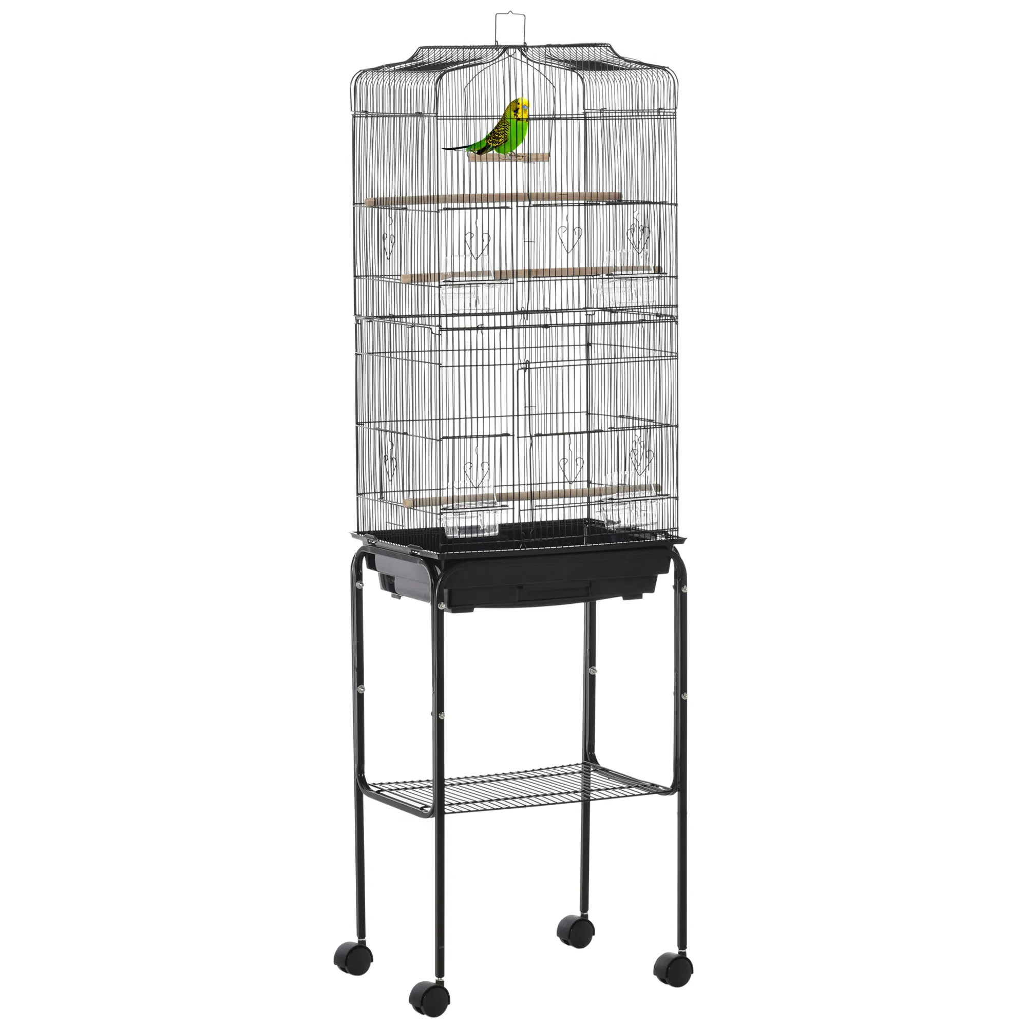 62" Rolling Bird Cage Cockatoo House Play Top Finch Pet Supply with Storage Shelf, Wheels - Black — image 1