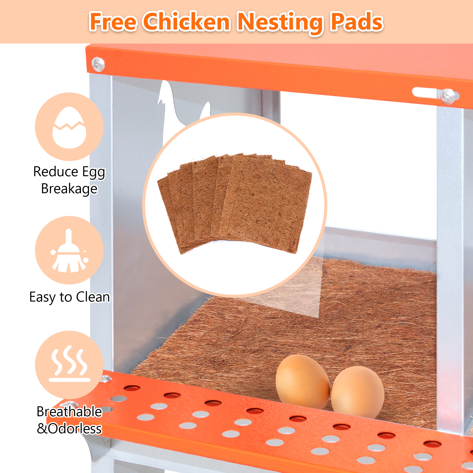 8-Bay Metal Nest Box-Wall Mount For Hens Ducks, Easy Egg Assembly, Vented Galvanized Steel Coop Equipment Orange — imagen 3