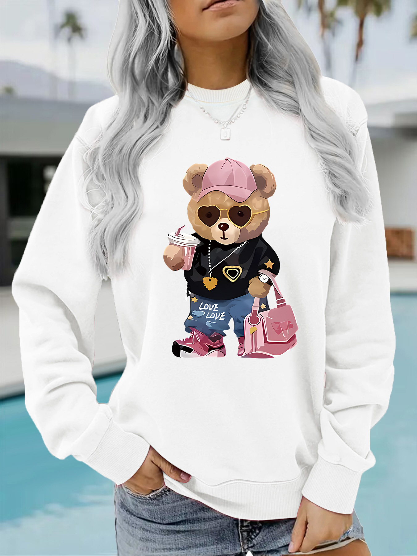 Teddy bear printed loose hoodie — image 7