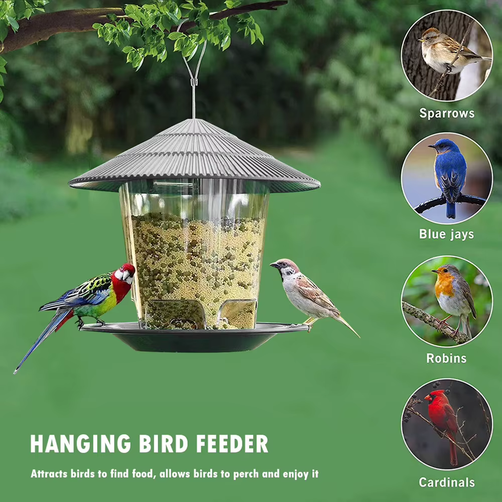Bird Feeder Automatic Hanging Outdoor Garden Gazebo Wild Bird Feeding Container With Hang Rope House Decor Pet Supplies — image 5