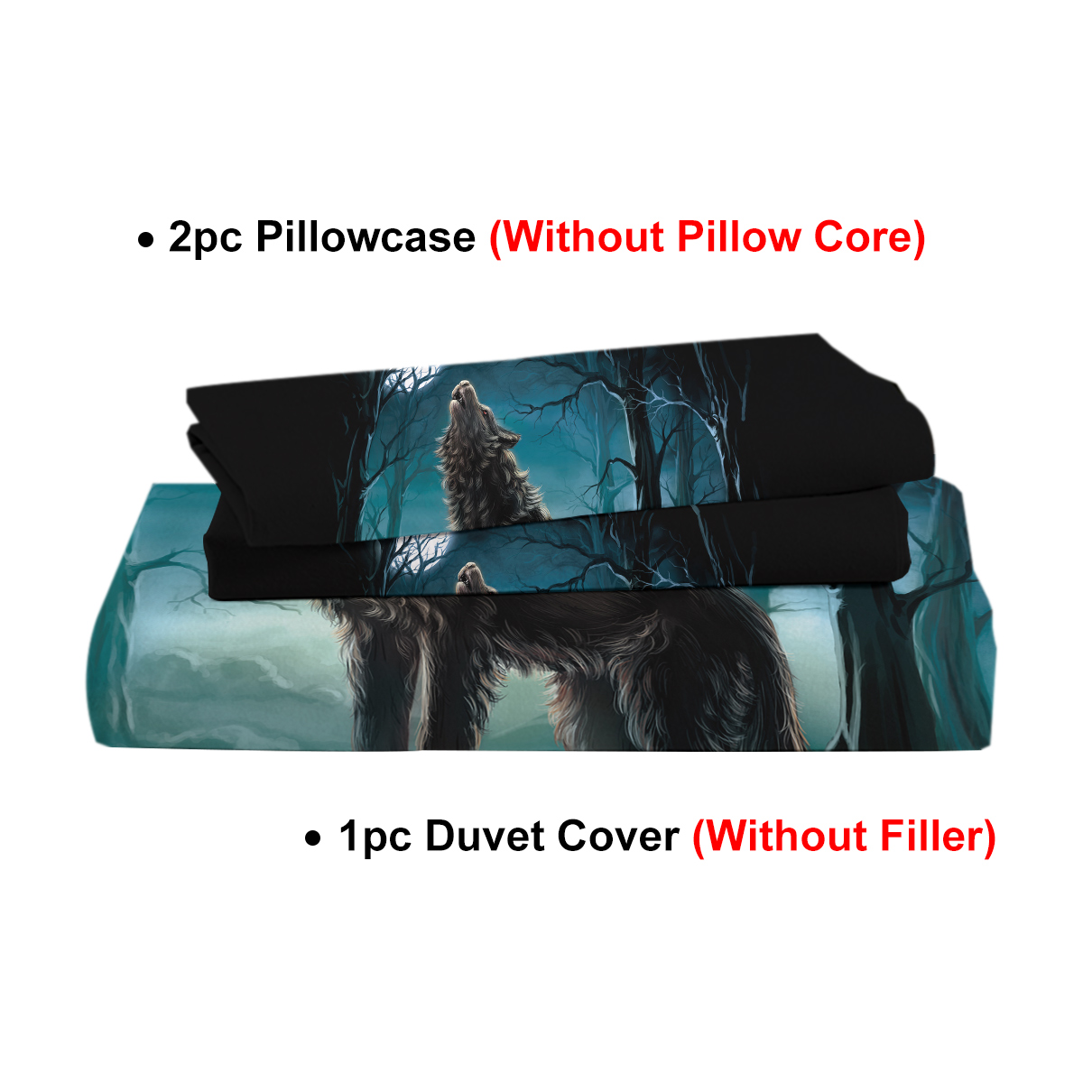 Moon Wolf Bedding Green Watercolor Forest Wolf Landscape Duvet Cover Sets 3 Pieces Wild Animal Bedding Set Twin Full Queen King Size — image 4