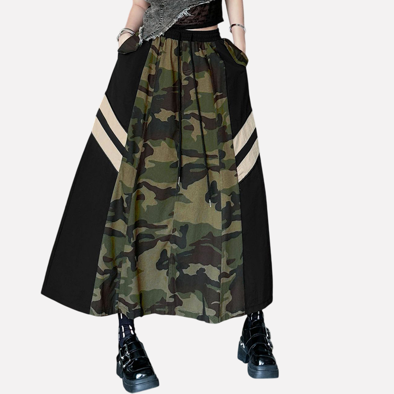 Retro camouflage leopard print denim high waisted skirt — image 1