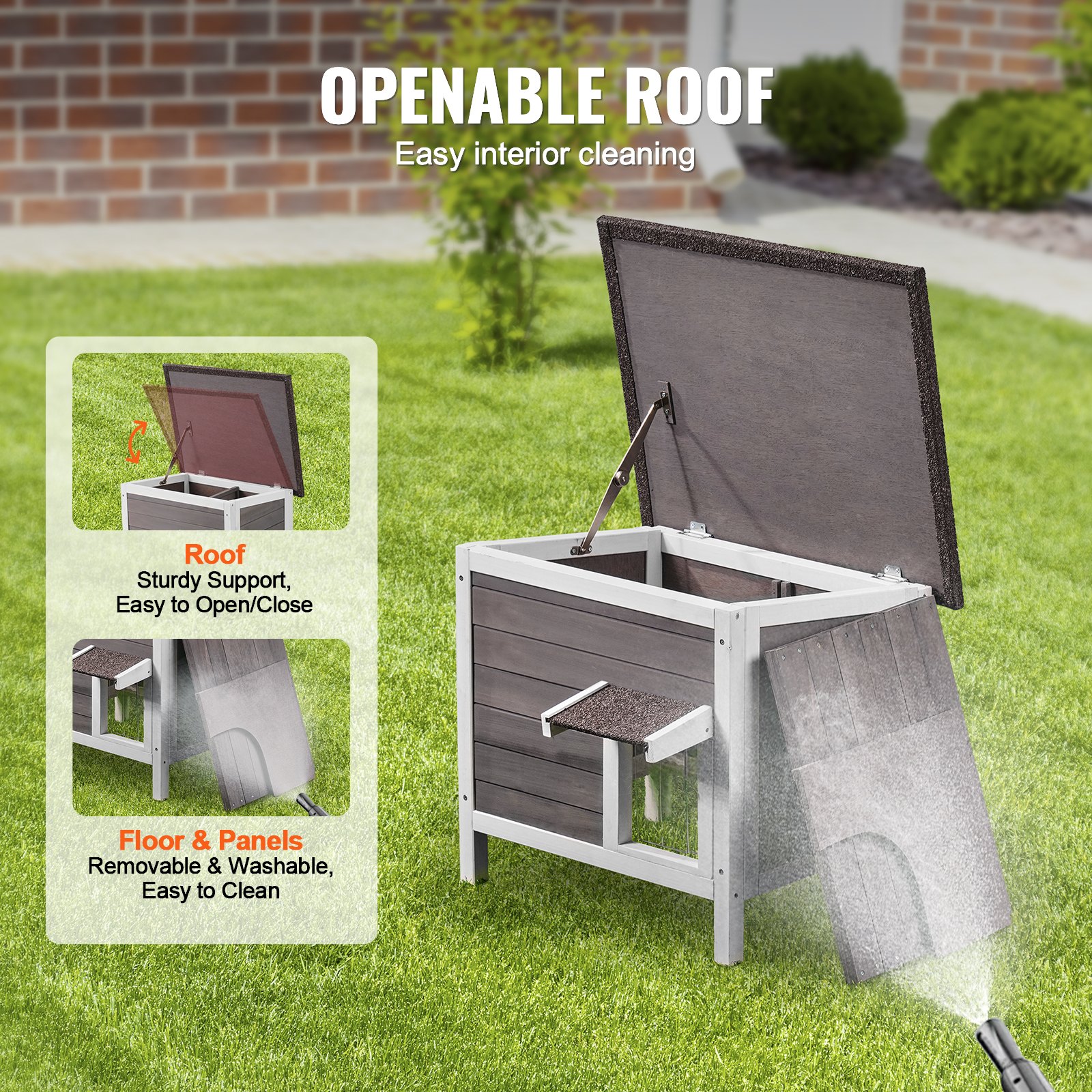 Outdoor Cat House Wooden Feral Cat Shelter With Roof & PVC Door Flaps — image 5
