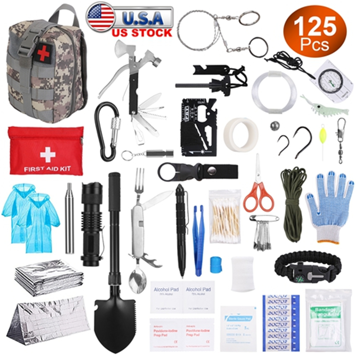 125 In 1 Survival Kit, Professional Survival Equipment, Equipment, Tools, First Aid Supplies, For SOS Emergency Tactical Hiking, Hunting, Disaster, Camping Expedition — image 3