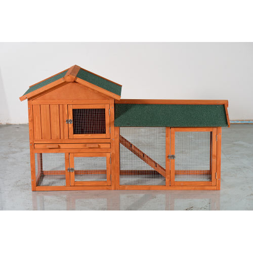 Caja de Jaula para Conejos Grande, 2 Niveles Exterior con Techo Impermeable Asfalto, Rampita Retirable y Caja de Madera para Conejos, Pollos y Pinos (Marrón y Verde) — imagen 10