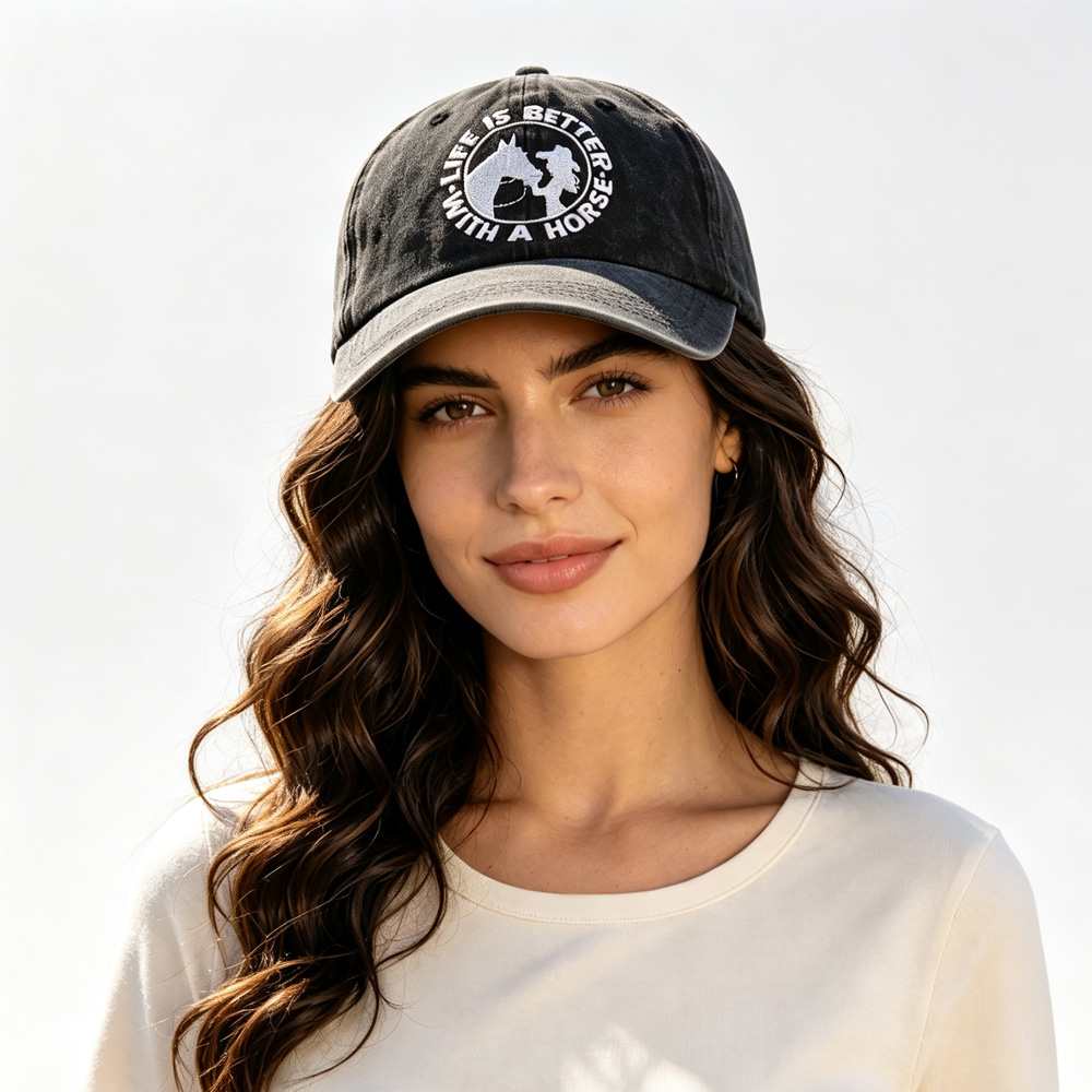 Vida Mejor Con Un Caballo: Gorra de Béisbol Vintage Lava con Bordados Vaquera para Mujeres Amantes del Equipo — imagen 3