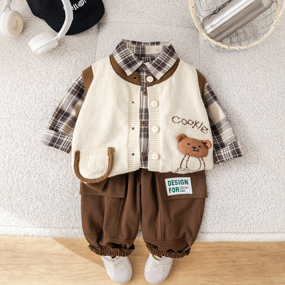 Toddler Boys 3-Piece Set Bear Letter Print Sweater Vest Spring Autumn Outfit 0-4 Years — image 7