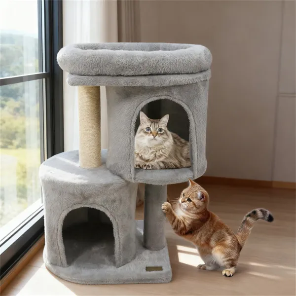 Rascador para Gatos Compacto de 26" con 2 Casitas y Postes de Sisal, Torre para Gatos Antivuelco para Espacios Pequeños — imagen 2