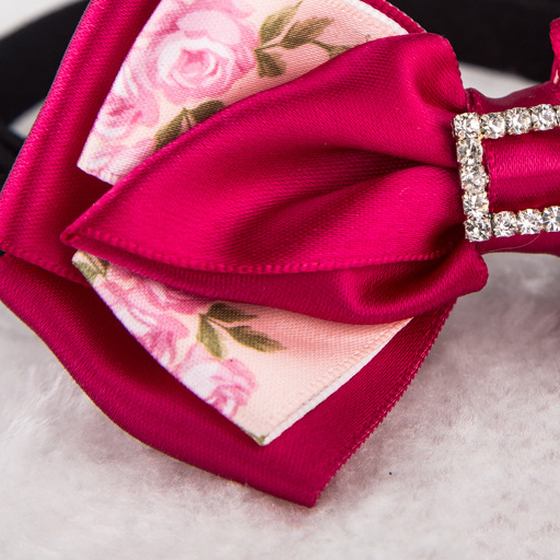 Sewn Pink Floral Bow Diamond Pet Bow Tie Dog Cat Bow Tie Adjustable Collar — image 4