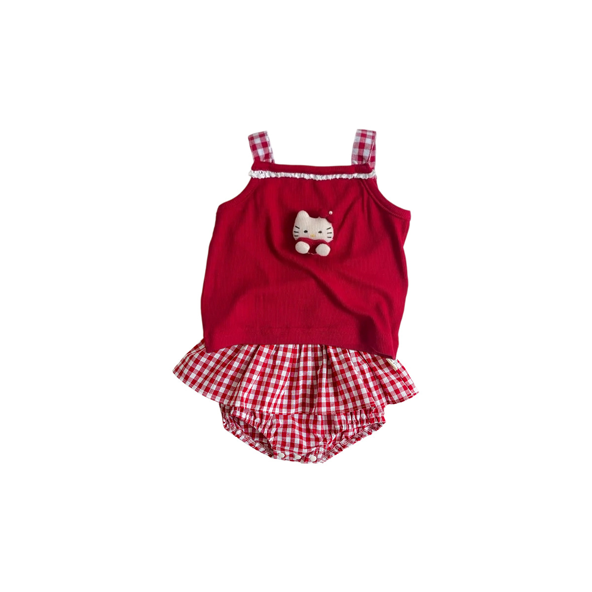 Conjunto de Dos Piezas para Niñas Pequeñas, Top con Cuello de Gato y Falda Plaid — imagen 1
