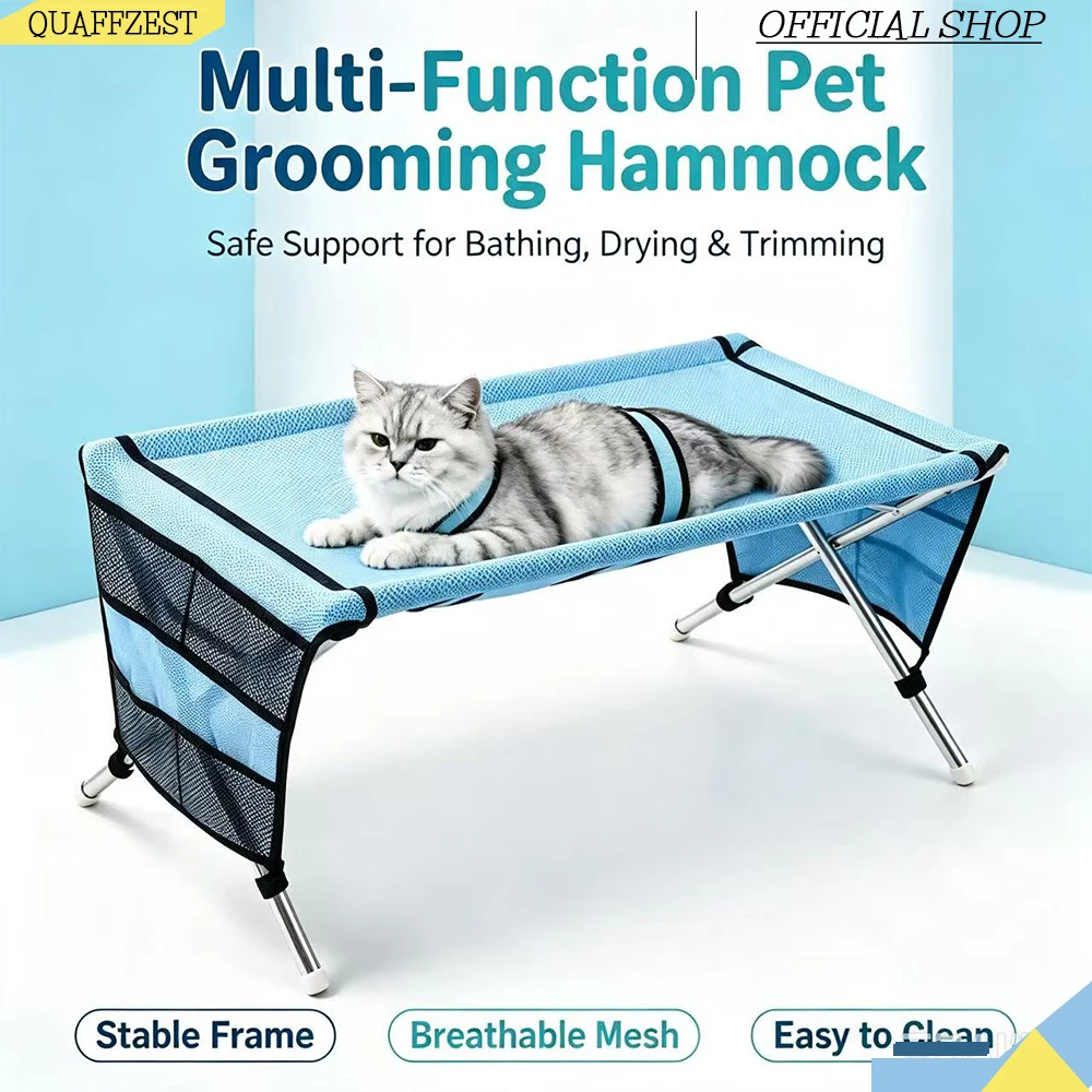 Multi-Function Pet Grooming Hammock, Foldable Pet Bathing and Drying Station with Stable Frame, Breathable Mesh Rest Holder for — image 1