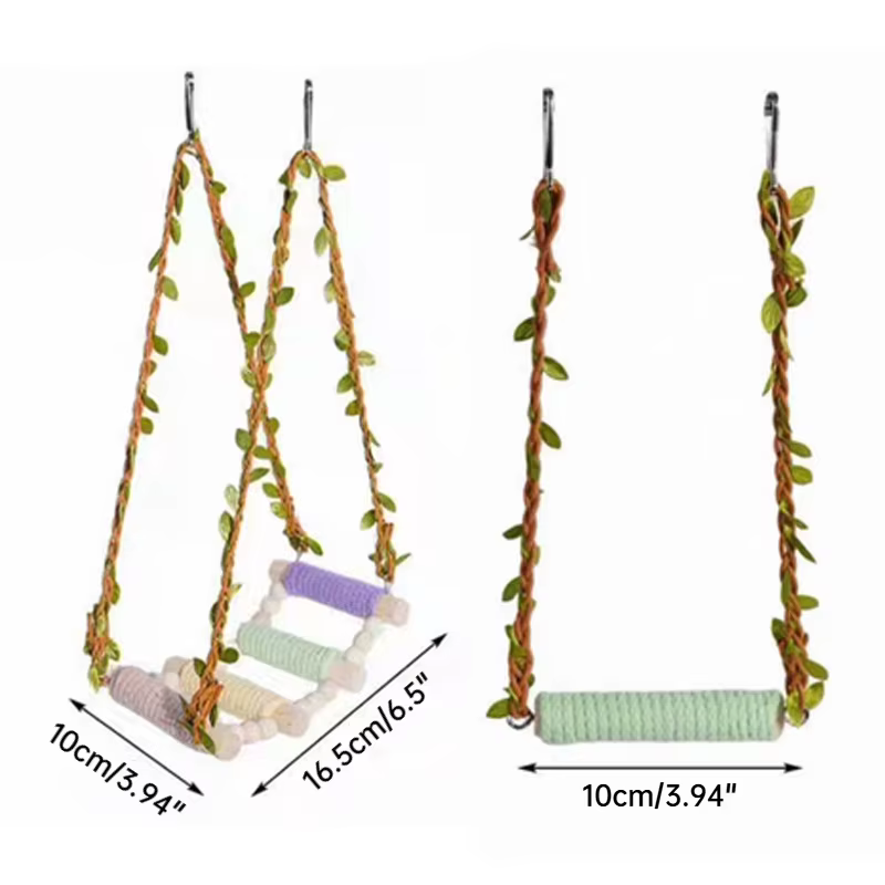 Columpio de pájaro de madera colgante con cuerda de algodón, columpio de jaula de pájaro, percha de pájaro, soporte de percha de pájaro, juguete de columpio de pájaro — imagen 6