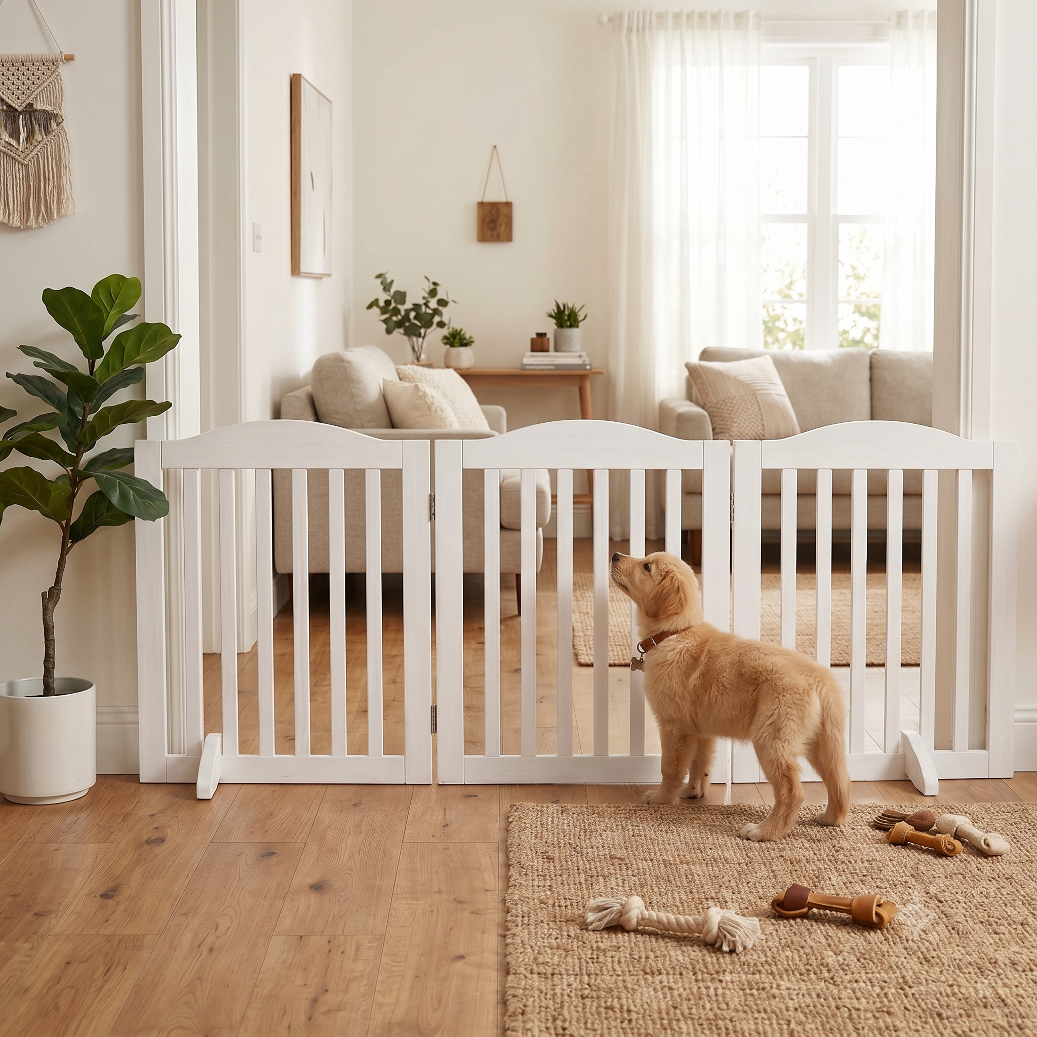 Puerta de Madera Plegable para Mascotas, 3 Paneles, 24 pulgadas, Barra de Acceso para Perros en Casa — imagen 6