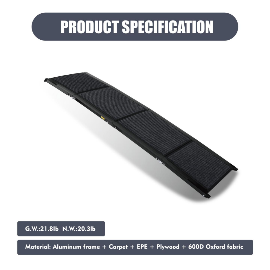 Dog Ramp For Car 71inch Long & 19.3inch Wide Portable Dog Ramps For Large Dogs With Non-Slip Rug Surface Dog Car Ramp For SUV Car & Truck, Folding Dog Ramp Up To 250LBS — imagen 4