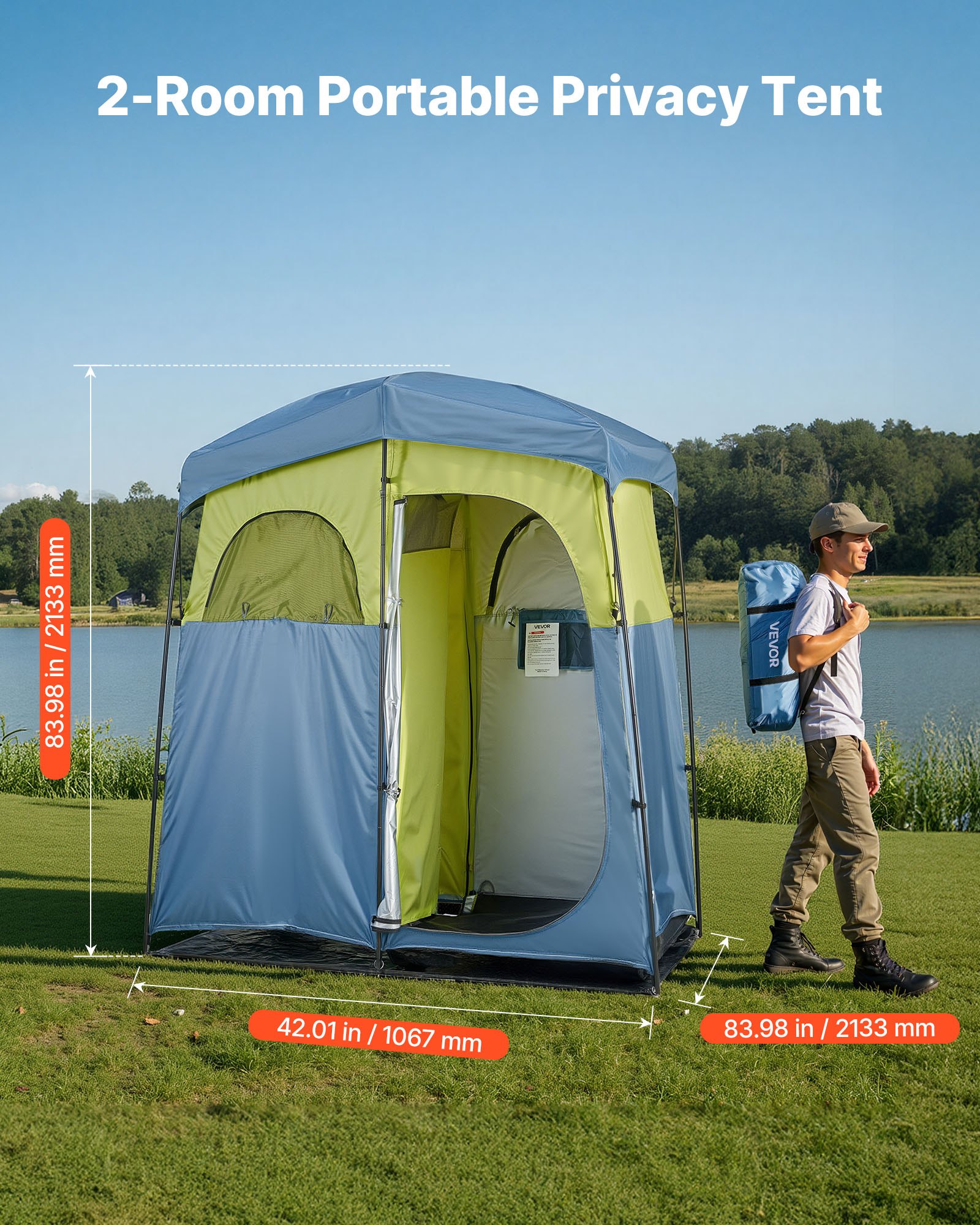 Tenda de Ducha para Camping, 2 Habitaciones Portátil con Privacidad y Bolsa de Ducha — imagen 5