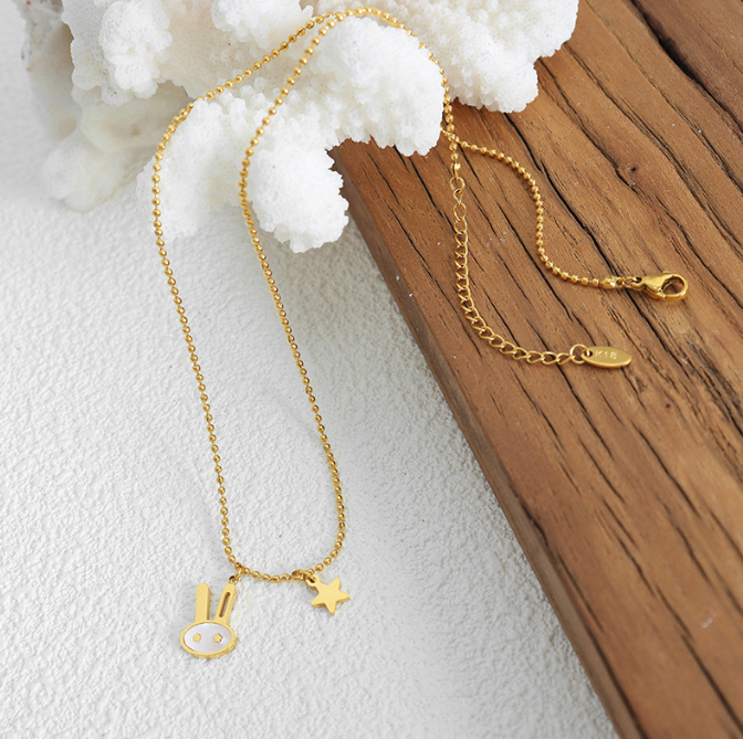 Cute Cartoon Versatile Star White Beige Little Rabbit Pendant Necklace New Fashion Personality Small Crowd Jewelry — image 6