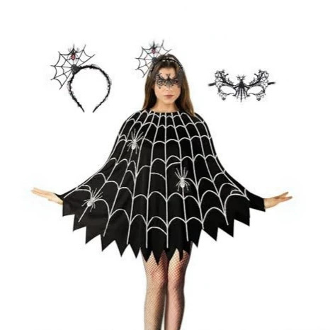 Halloween Spider Web Cape Witch Costume Stage Performance Clothing Adult Cosplay Party Cloak — image 1