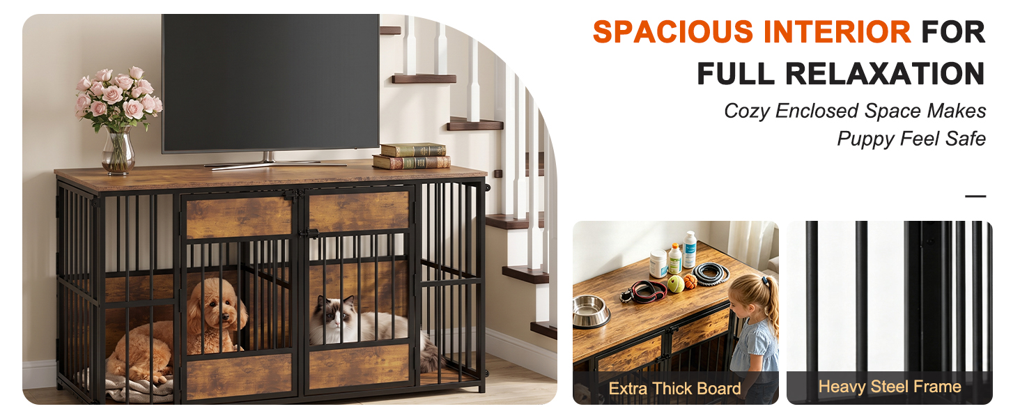 Wooden Dog Crate Furniture, Large Dog Kennel with Storage Top, Indoor Pet Cage — image 10