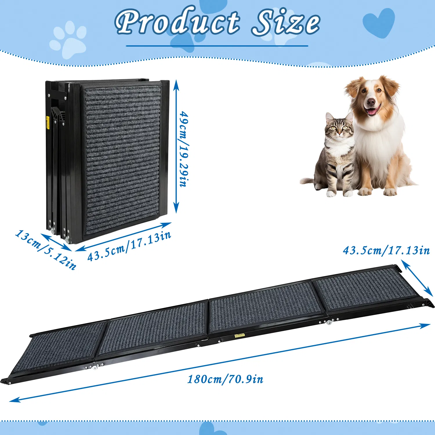71" Long & 19" Wide Folding Dog Ramp for Car, SUV & Truck – Portable Pet Ramp with Non-Slip Surface, Extra Wide Steps — image 3