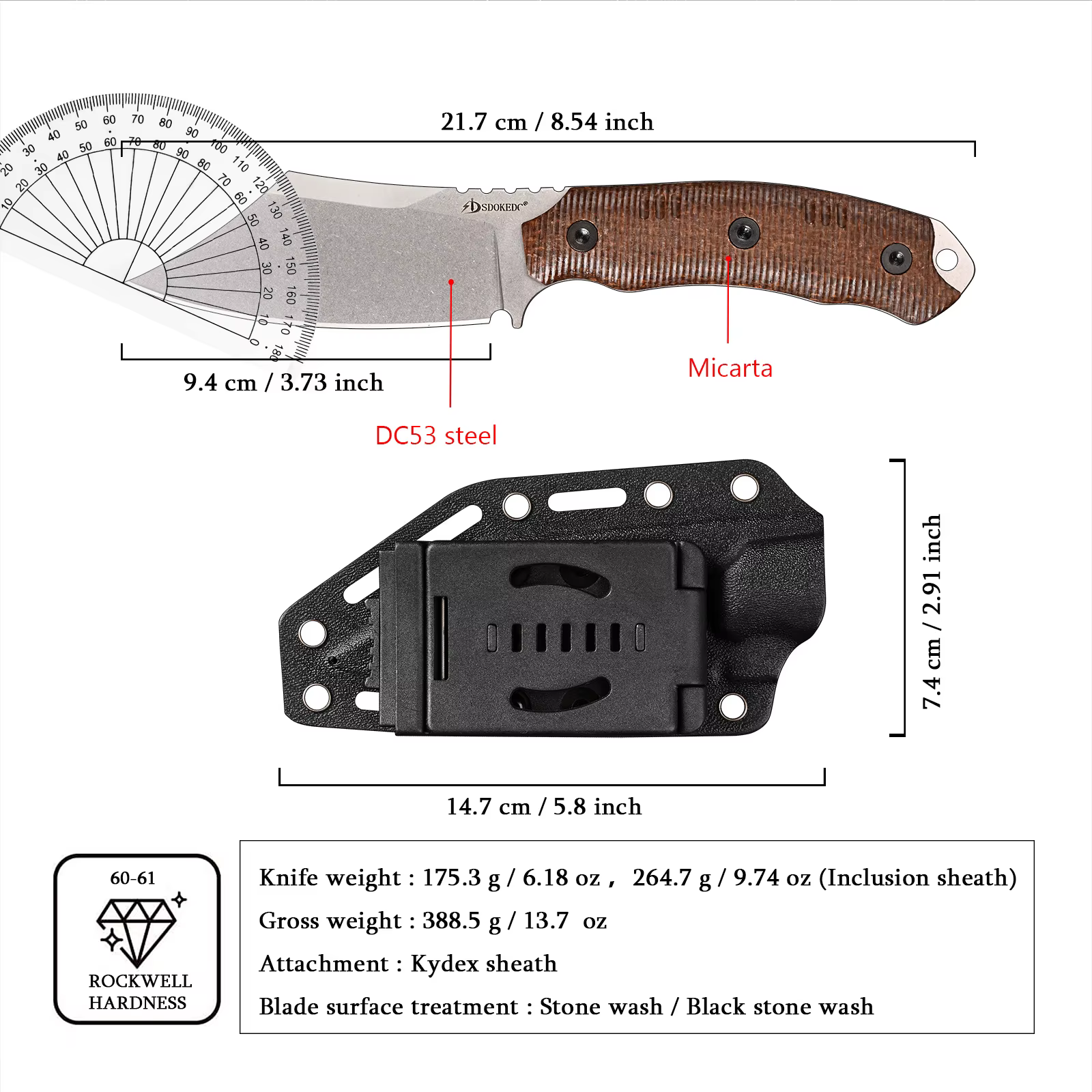SDOKEDC DC53 Steel Fixed Blade Knife Micarta Handle Outdoor Camping Fishing EDC Utility Tool For Men — image 3