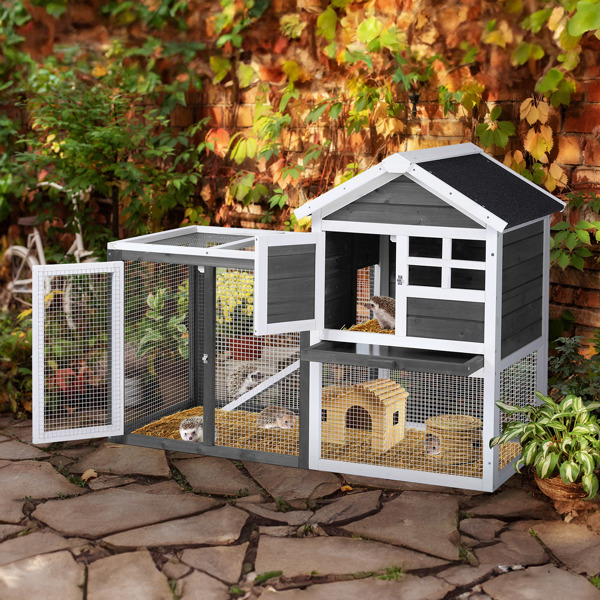 House Type With Ladder Gray Fir Wood Chicken Rabbit Cage — image 9