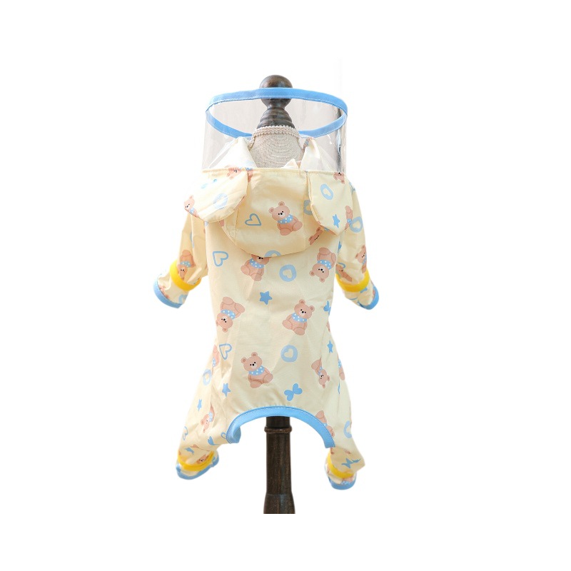 Cute Yellow and Blue Bear Pet Raincoat for Small Dogs, Four-Legged Waterproof Dog Rain Poncho — image 6