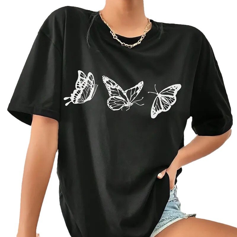 Camiseta de manga corta con estampado de mariposas en redondo — imagen 1