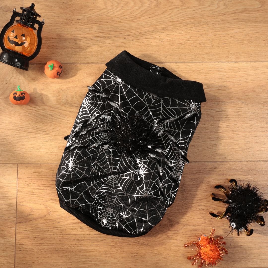 Pet Halloween Spiderweb Costume Decorative Clothing for Dogs, Black Dog Coat Outdoor Decoration — image 5