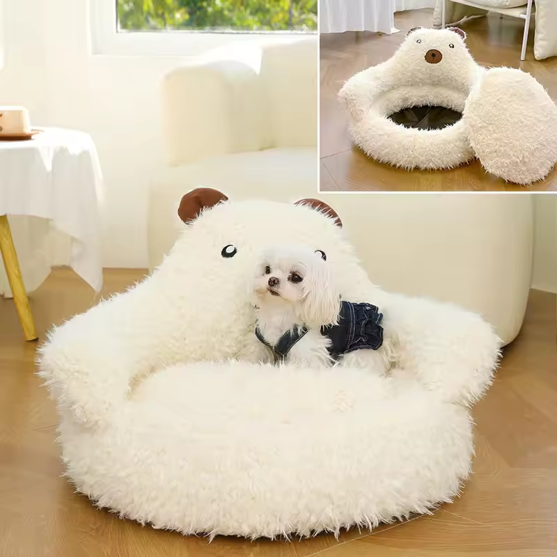New Winter Cute Alpaca Cat Bed House Nest Warm Comfortable Pet Products Bottom Non-slip Bed For Dog Bed Pet Mats Pads — image 1