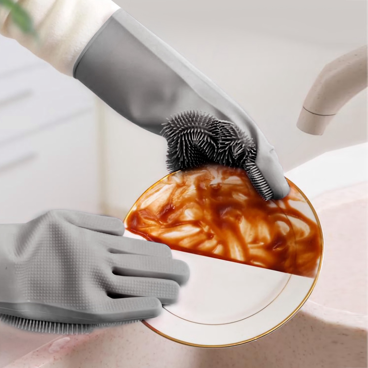 Par de Guantes de Silicona con Cerdas Para Lavar Platos, Esponja de Limpieza, Cepillo Para Mascotas, Guantes Resistentes al Calor — imagen 10