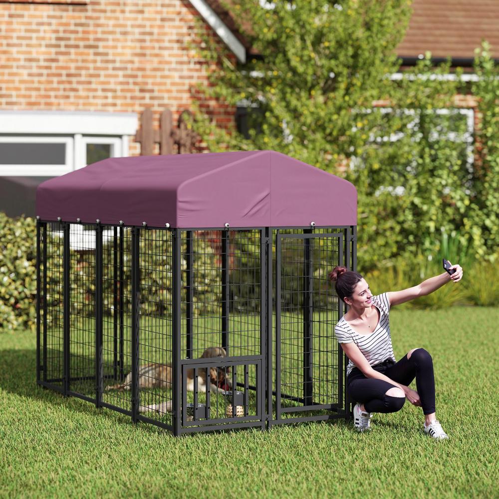 Welded Wire Outdoor Dog Kennel With 360 Rotating & 4 Levels Adjustable Bowls, Waterproof Cover, 7.9 X 4 X 6 — image 6