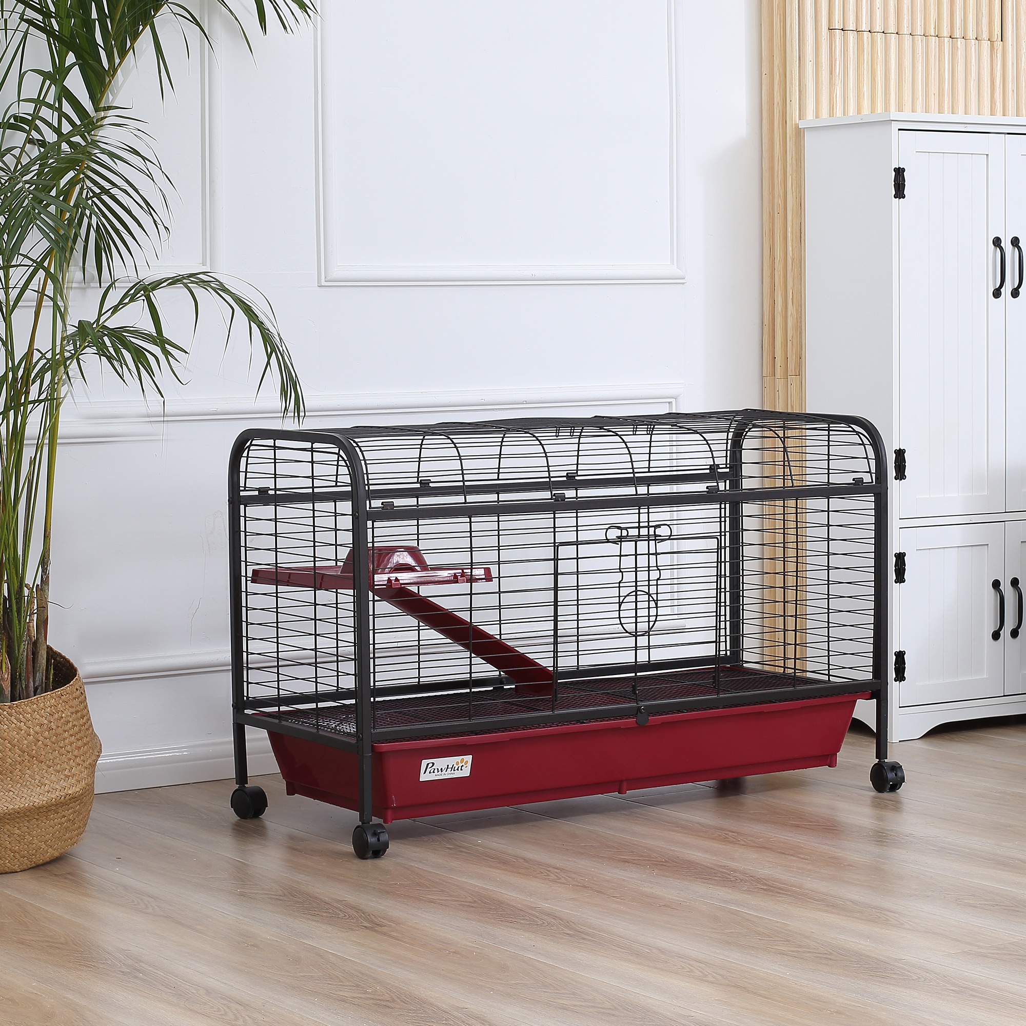 L Small Animal Cage, Pet Play House for Rabbit Hutch Ferret with Feeder, Rolling Wheels, Platform, Ramp — image 3