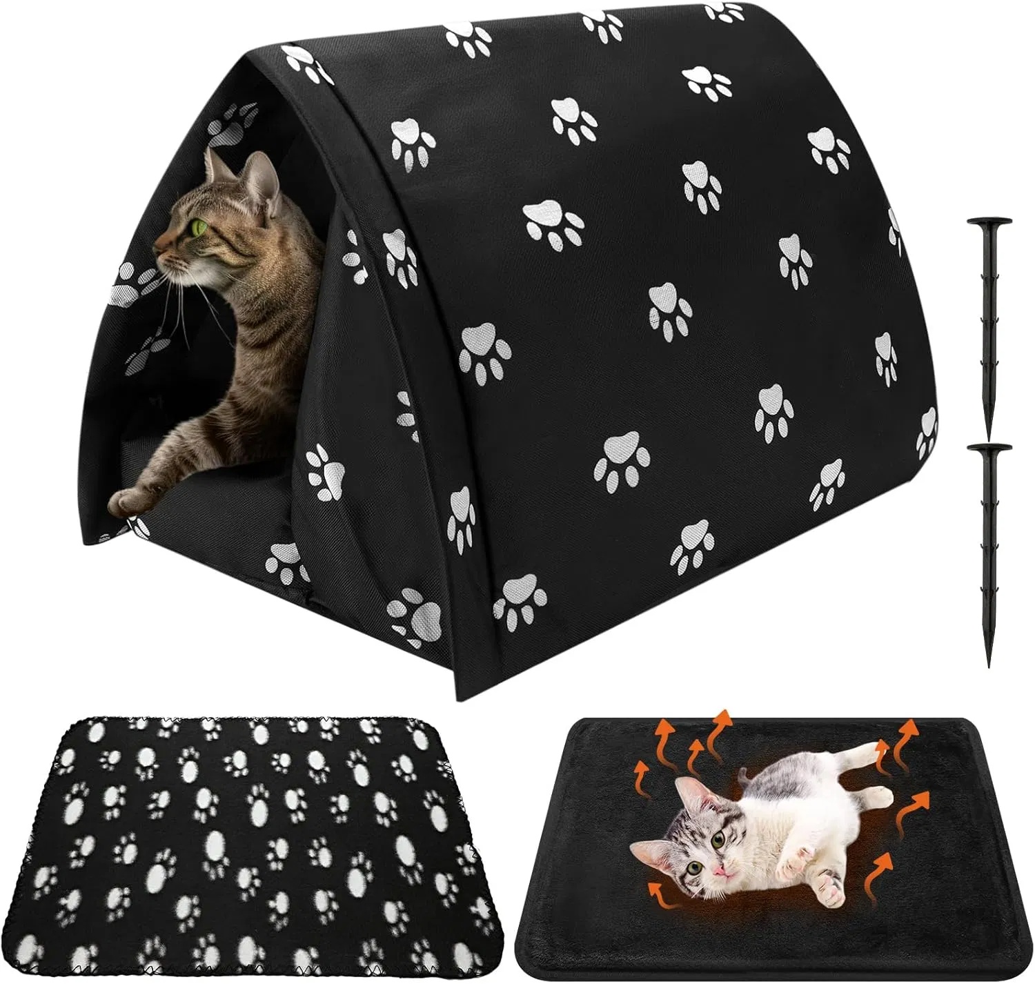 Casa de invierno para gatos al aire libre con manta auto-calorizante 17'' x 12'' Impermeable plegable refugio para gatos ferales perros cachorros animales salvajes hogar interior — imagen 1