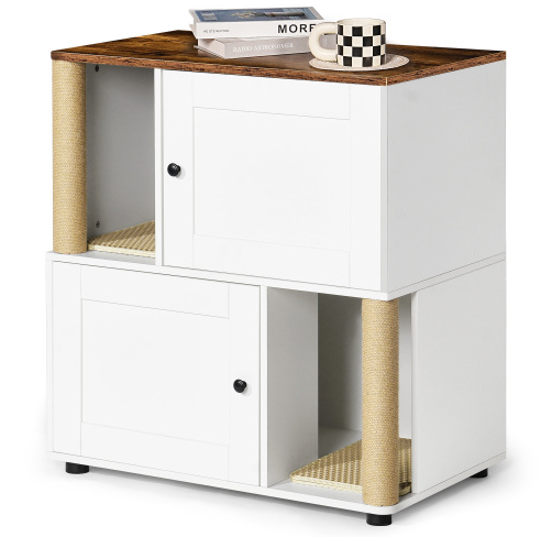 Caja de Limpieza de Gatos Doble con Encierro, Caja de Limpieza para 2 Gatos con Escalera y Estante, Armario para Gatos con Dos Cajas de Arena, Color Blanco Clásico — imagen 3