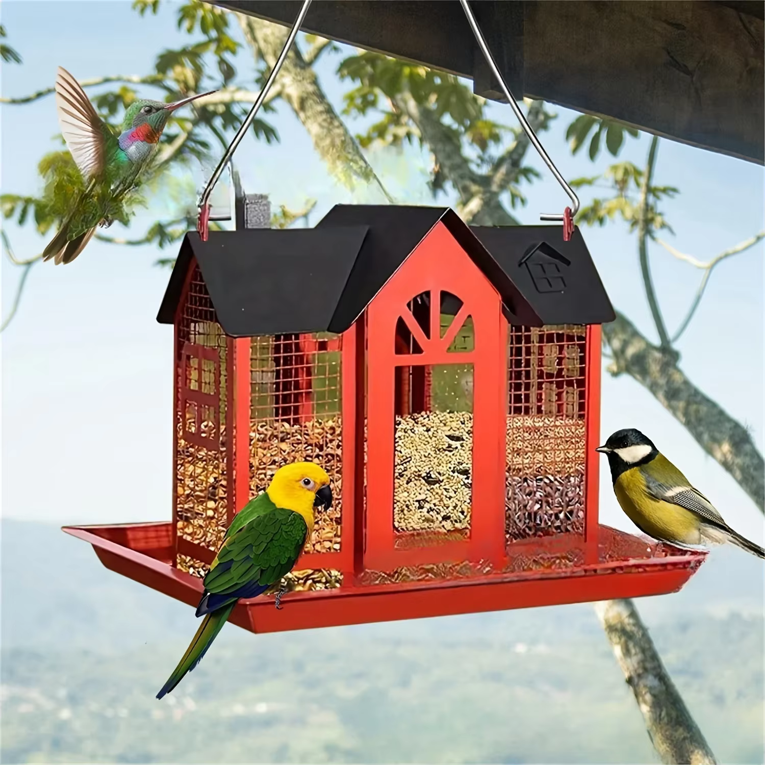 Wild bird feeder, used for outdoor hanging, large capacity bird nest metal mesh wild bird feeder — image 4