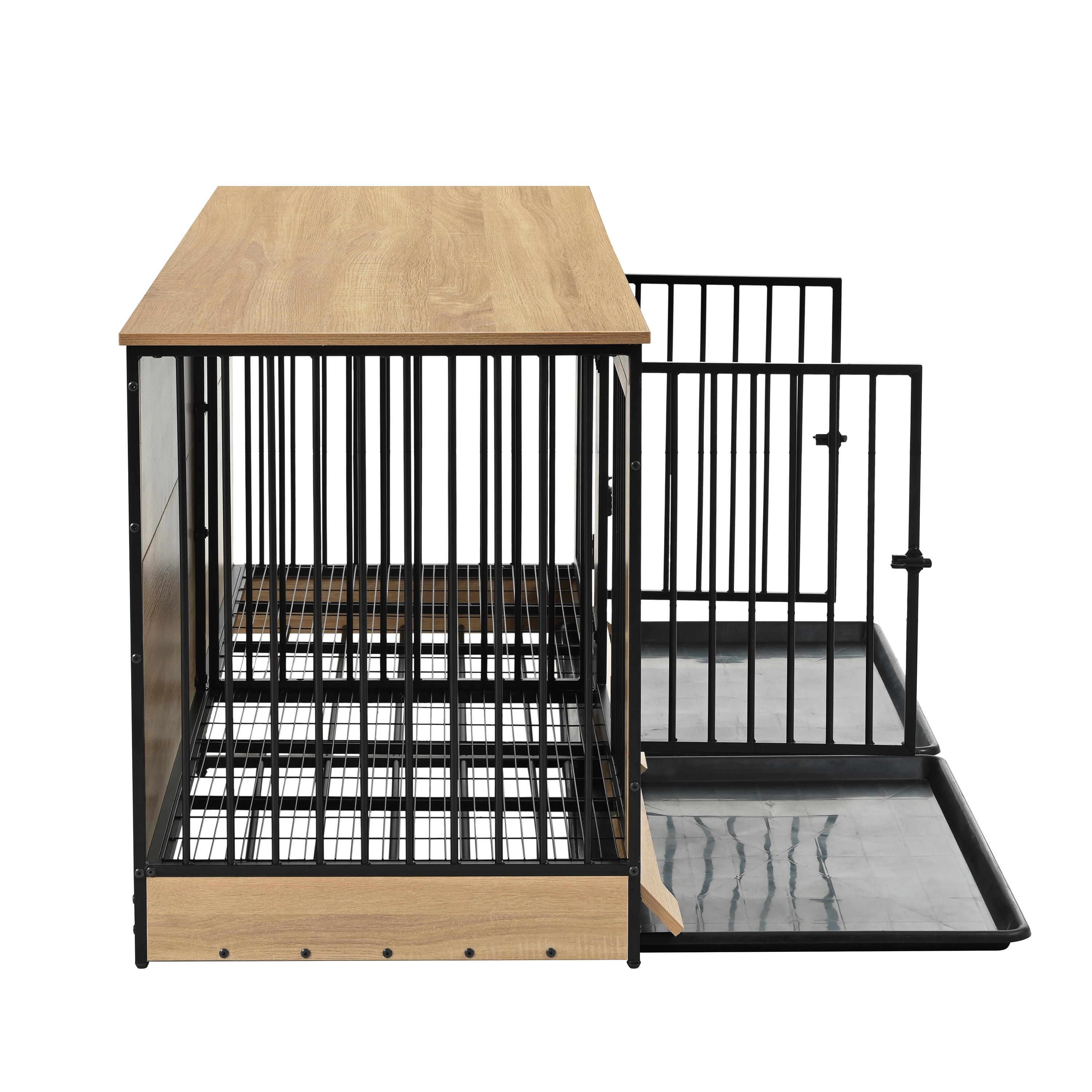 Dog Crate Furniture With Two Combined Room, XL Large Double Dog Cage Furniture With Tray For Medium Large Dogs, Wooden Dog Kennel Furniture — image 4