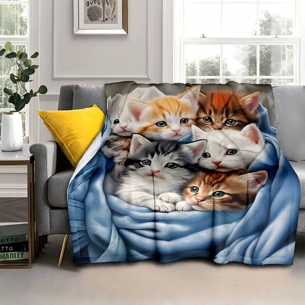 Manta de Viaje con Estampado de Gatos Adorable, Muebles y Hogar Cálido para Todos los Años — imagen 1