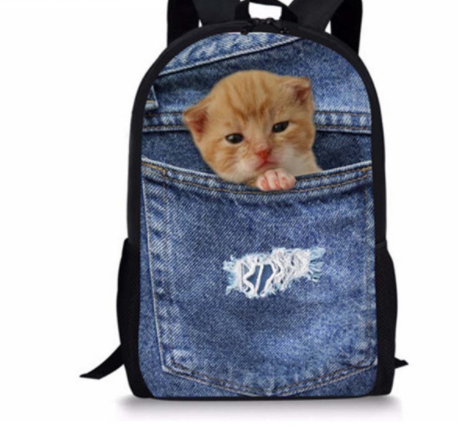 Mochila de Gato para Niños - Cómica con Animales 3D en Denim para Chicos y Chicas — imagen 12